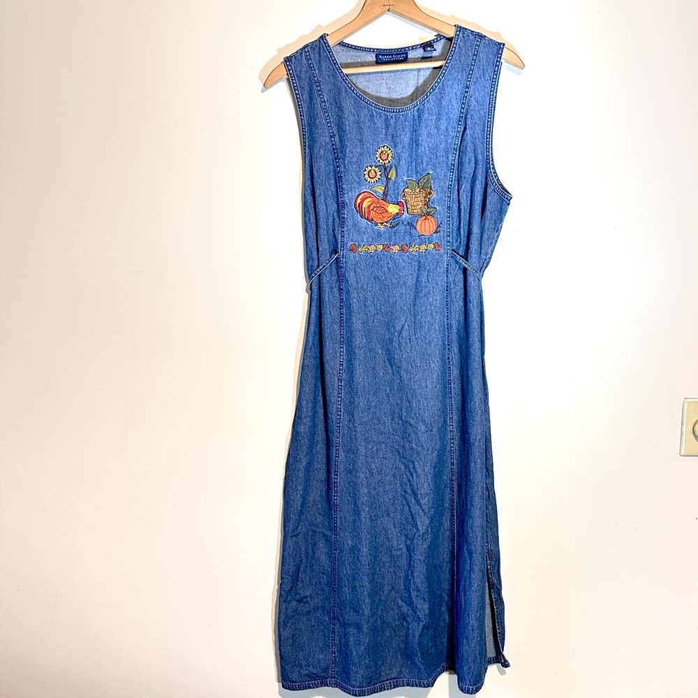 Karen Scott 100% Cotton Denim Dress w/Fall Embroidery Sz XL